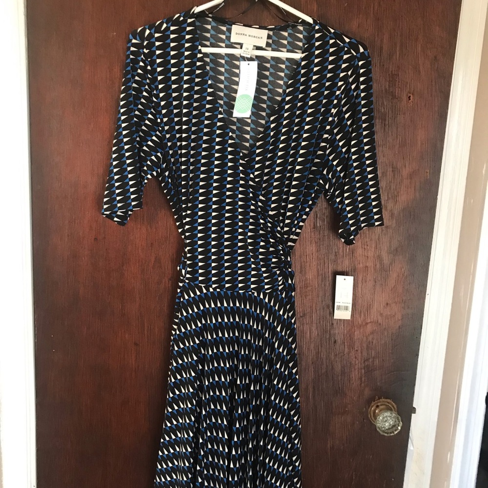 Donna Morgan Blue and White Midi Dress
